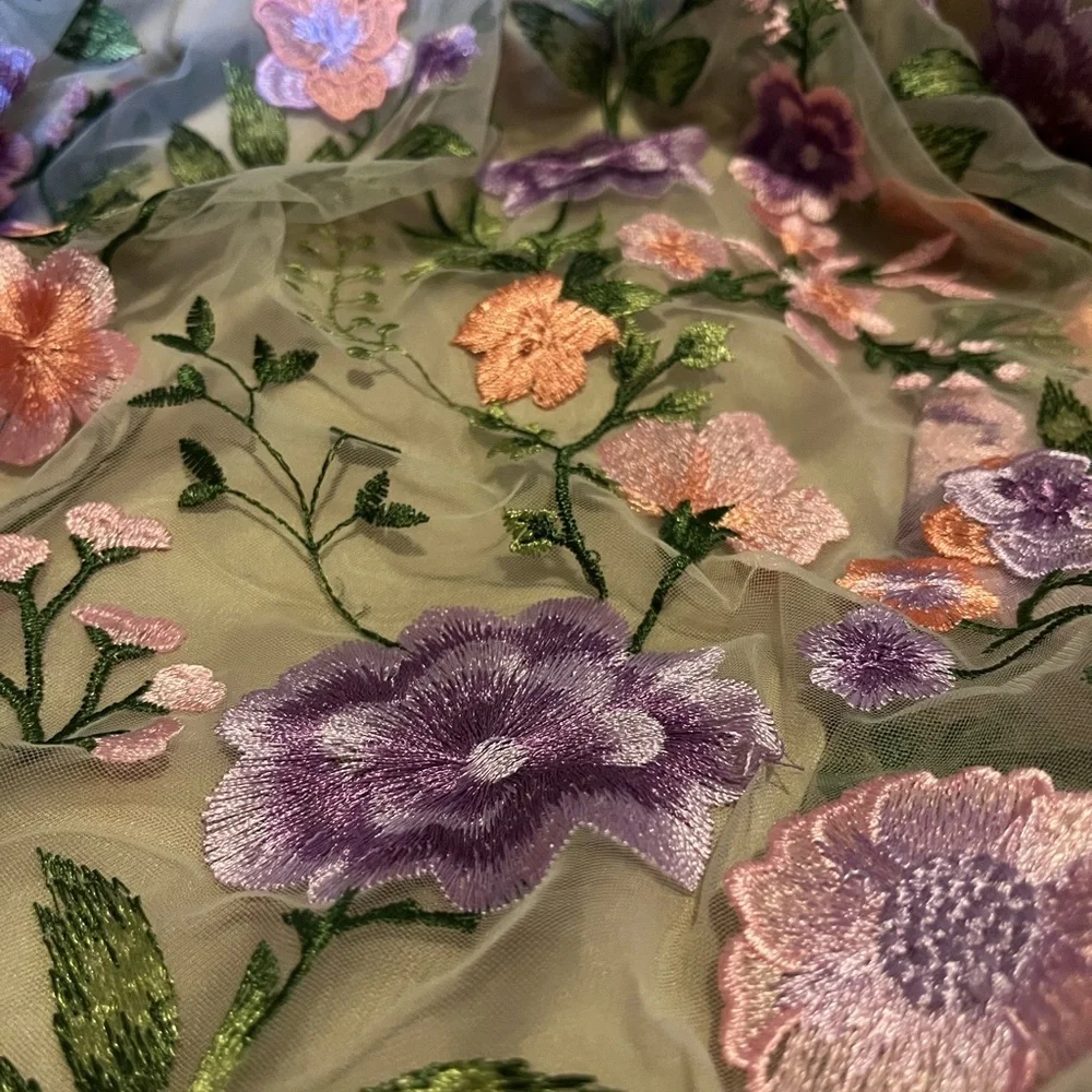 Aratta L Lavender Love Skirt - Purple and Cream Embroidered Flowers S-3